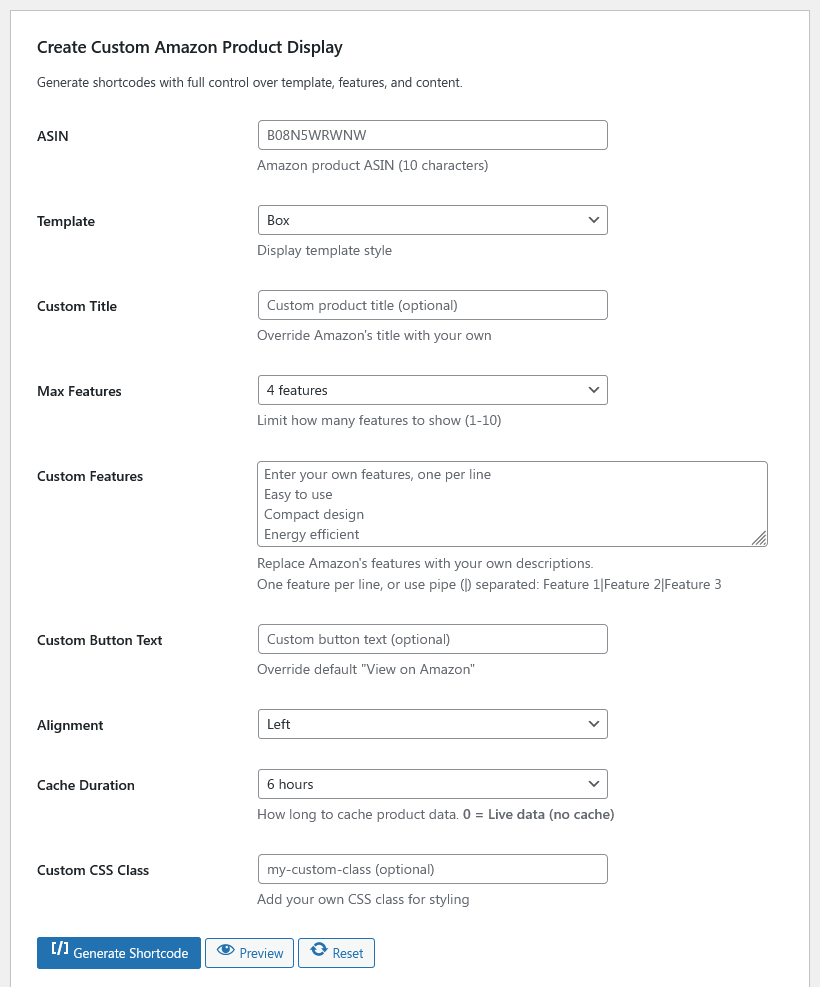 Advanced Shortcode Generator