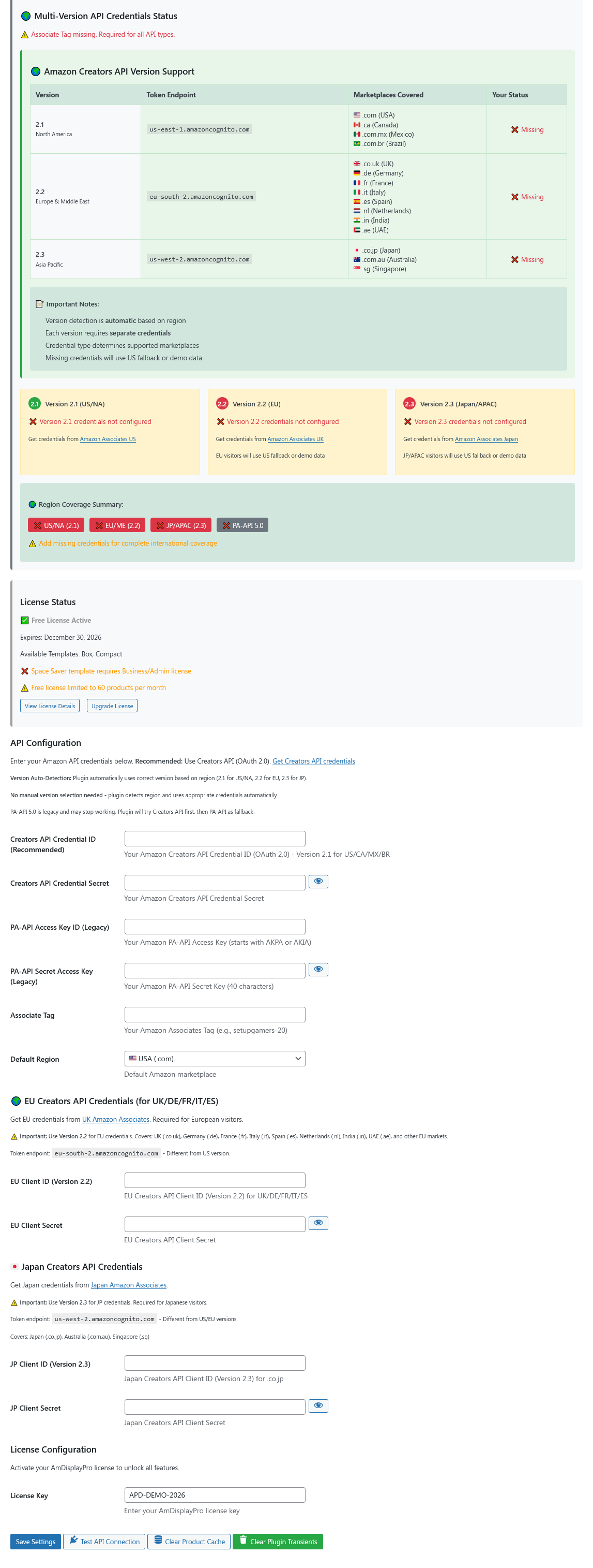 AmDisplayPro Settings Page